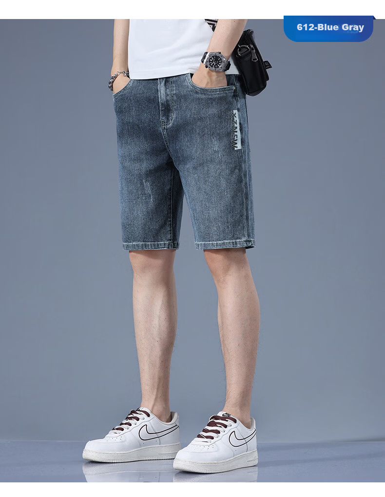 PLAYBOY Men's Denim Shorts 2026 Spring Summer New Elastic Ice Silk Loose Casual Versatile Five-Point Mid-Length Pants 14