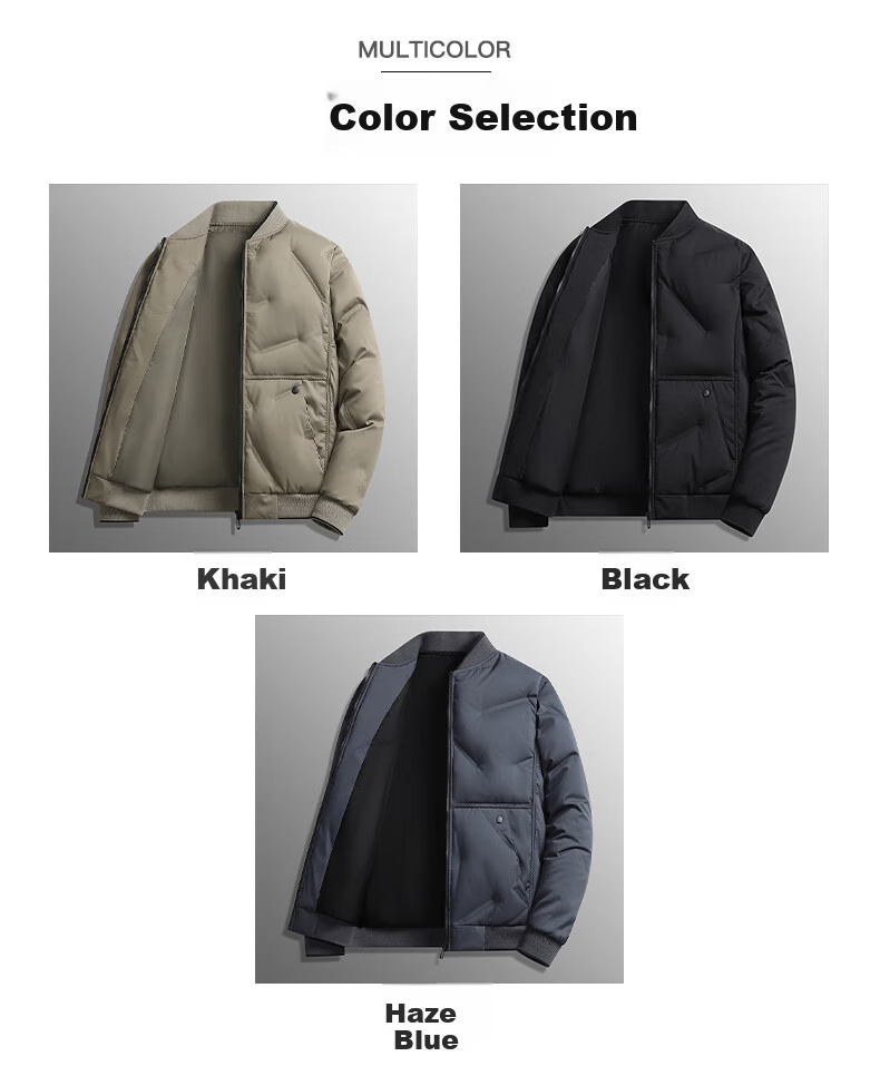 ROMON down Jacket for Men, Short Winter Style, Stand-Up Collar Casual Coat, Lightweight Trendy Baseball Jacket, Warm Menswear RL3 Black XL 10