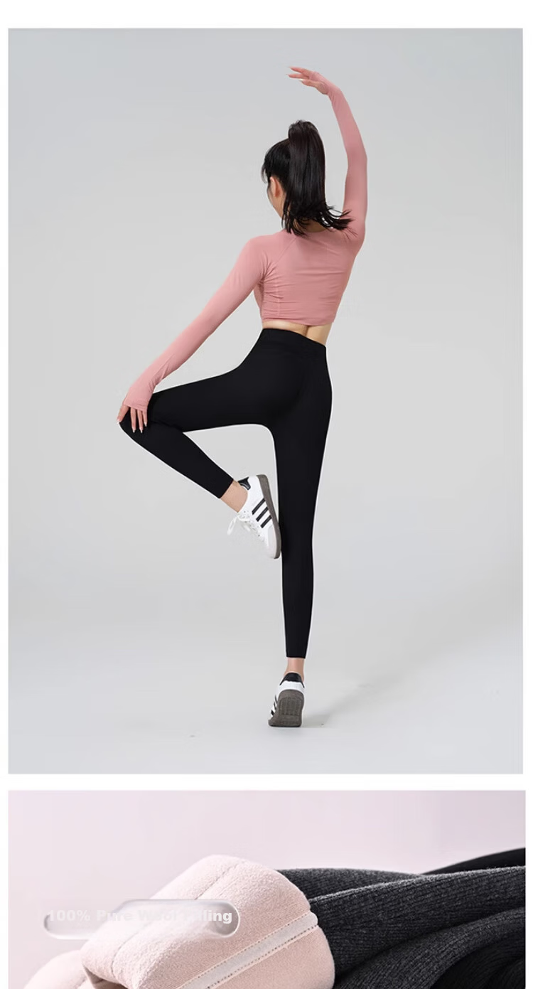 GUJIN Women's Wool Cotton Thermal Pants, Fleece-Lined Thickened High-Waist Slimming Leggings, Autumn Winter Warm Cotton Trousers 8
