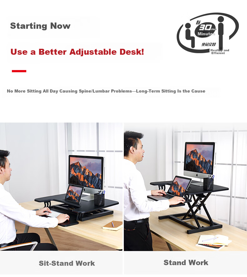 ECOLUS Height Adjustable Desk, Computer Desk, Standing Desk with Lift Support, Dual-Layer Workstation for Standing Office Use, LST05BK 5