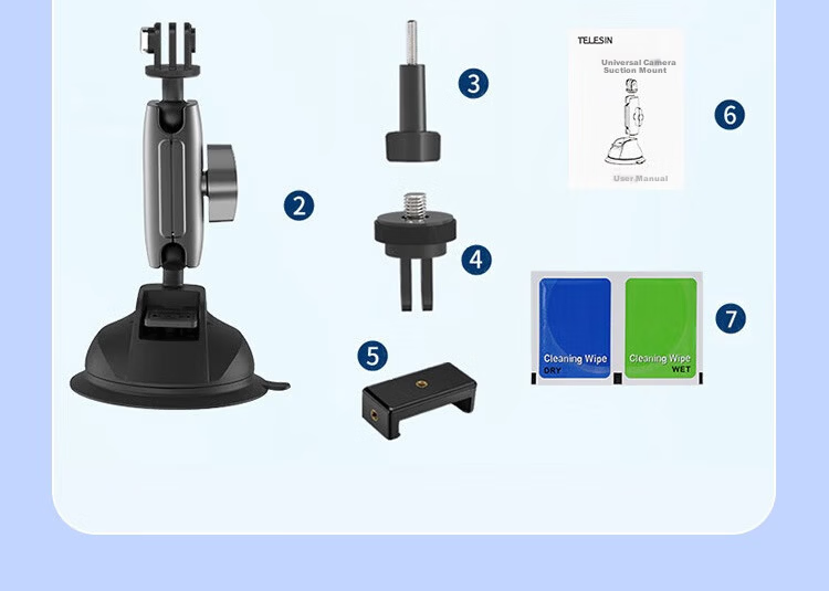 Jingxuan JD Self-Owned Brand Sports Camera Aluminum Alloy Suction Cup Mount Compatible with GoPro DJI Action6/4 5Pro Car Suction Mount Insta360 Suction Cup Bracket 12