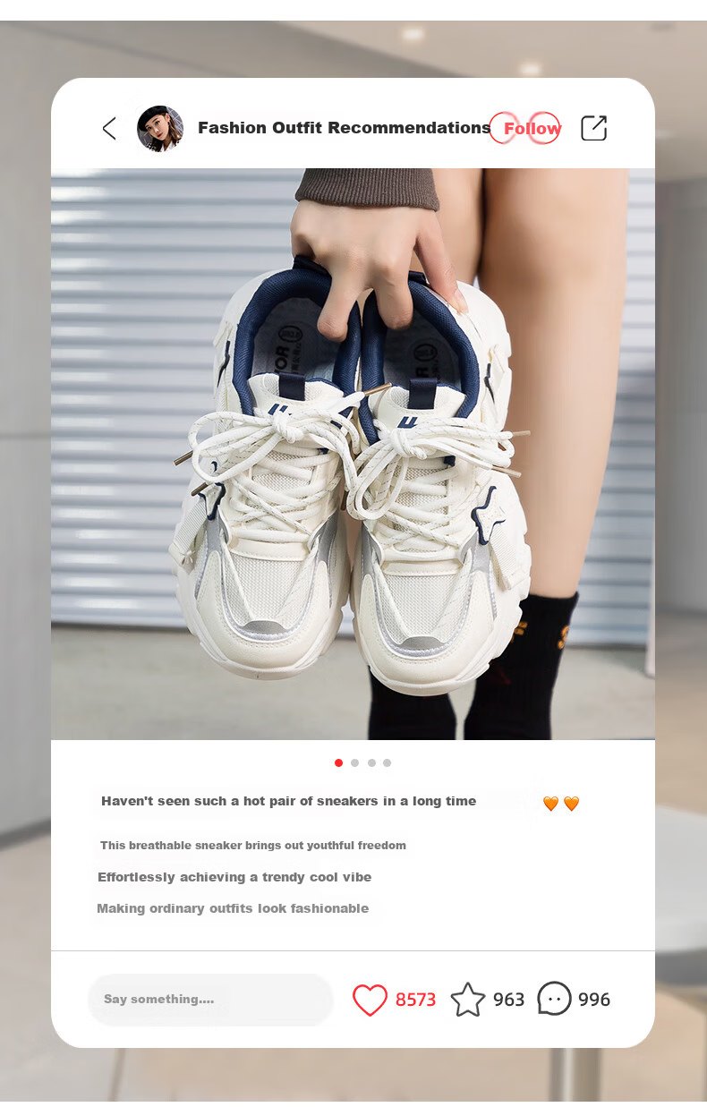 Warrior Women's Dad Sneakers 2026 Spring New Thick Sole Height Increasing White Casual Soft Sole Sports Shoes 4