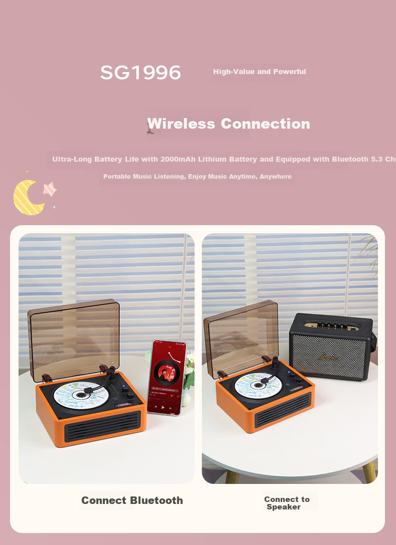 YEARS STAY Timeless CD Player, Retro Music Machine, Desktop Bluetooth Speaker, Birthday Gift, White Wood Grain SG1996 5