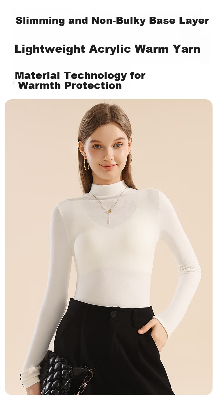 MiiOW New German Velvet Thermal Women's Base Layer, Women's Warm Underwear, Mid-Length Collar, Ribbed Slim-Fit Top, White, Size L 11
