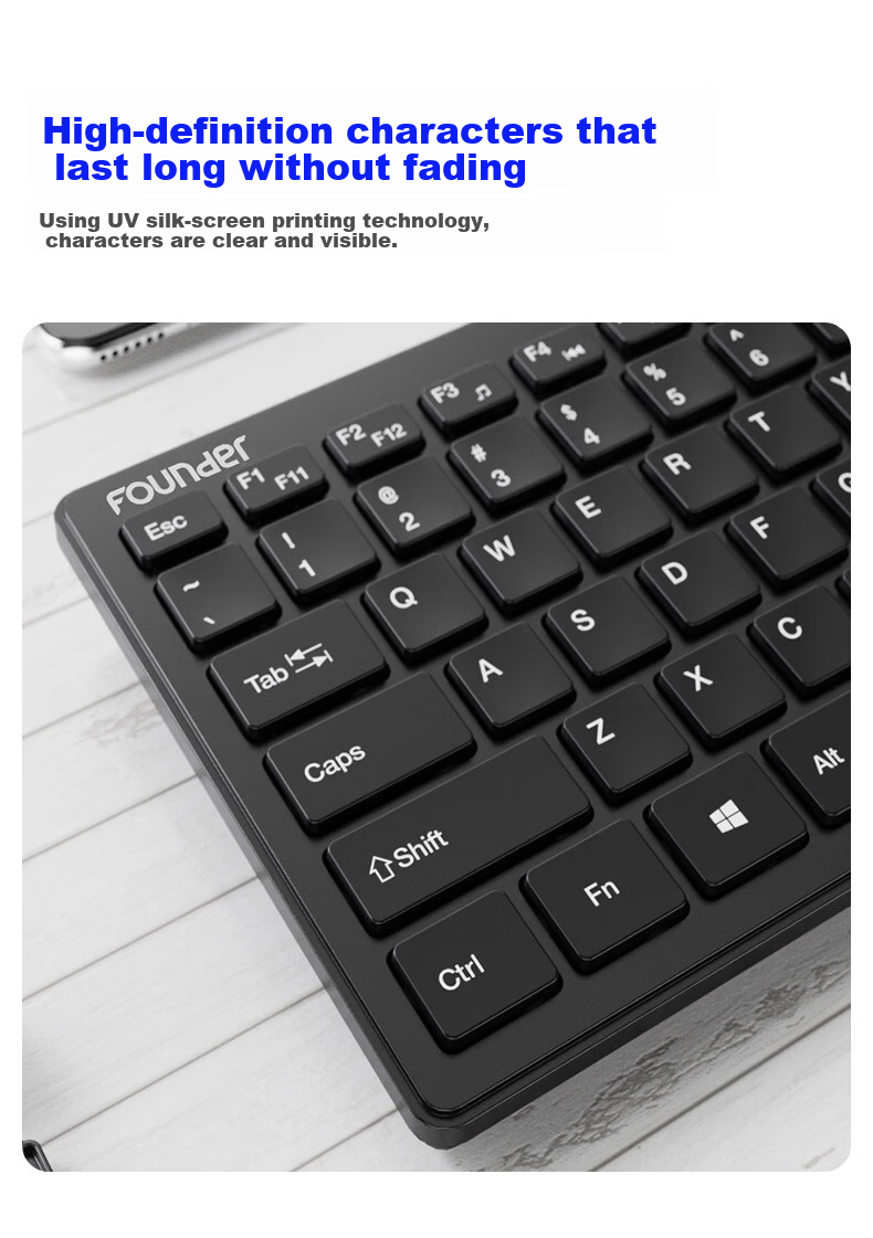 Founder D126 Mini 78-Key Chocolate Keycap Portable Black Wired Office Keyboard Universal USB Interface Laptop External Keyboard 6