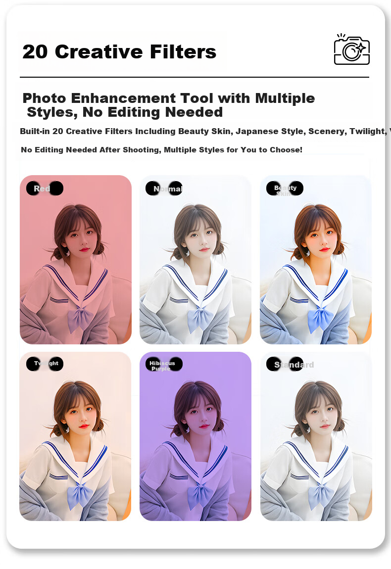 RUIZU T6 Student Digital Camera Soft Light Dual Lens Digital Camera [64MP Selfie] White 64GB Compact CCD Camera for Girls Campus Alternative 9