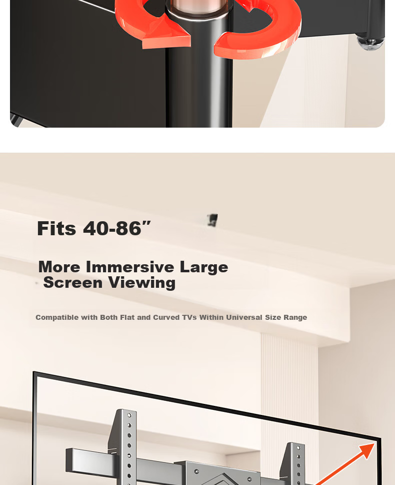 Enlip Ultra-Thin Embedded Split Heavy-Duty Telescopic TV Wall Mount Bracket 75-100 Inch Compatible with Xiaomi Hisense TCL Skyworth 90/100 Inch No Obstruction to Sockets and Speakers 10