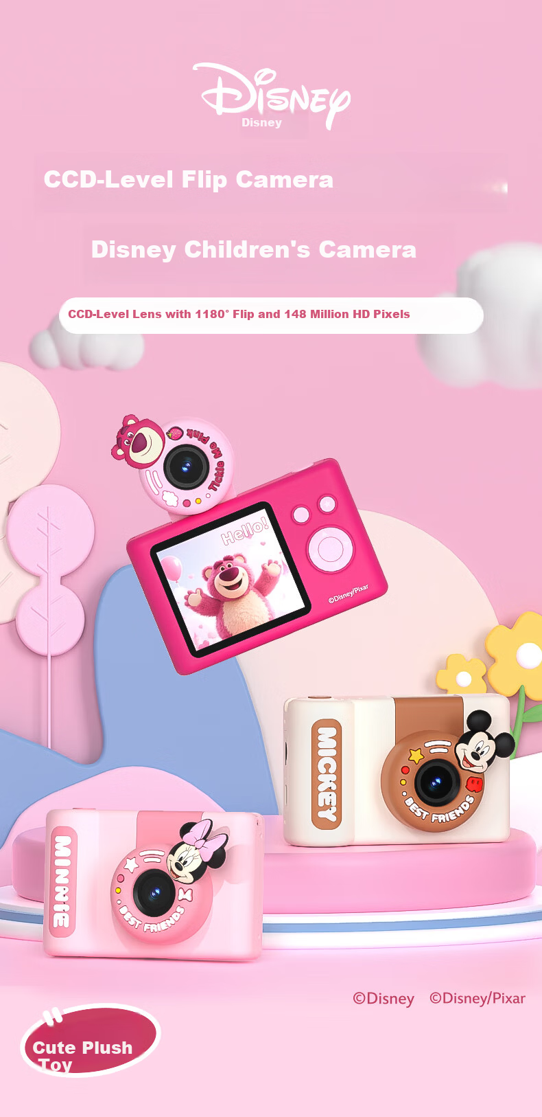 Disney Kids Camera CCD Digital Camera Entry-Level Student Camera Travel Portable Toy for Boys and Girls Birthday Gift Box C1 Minnie 1