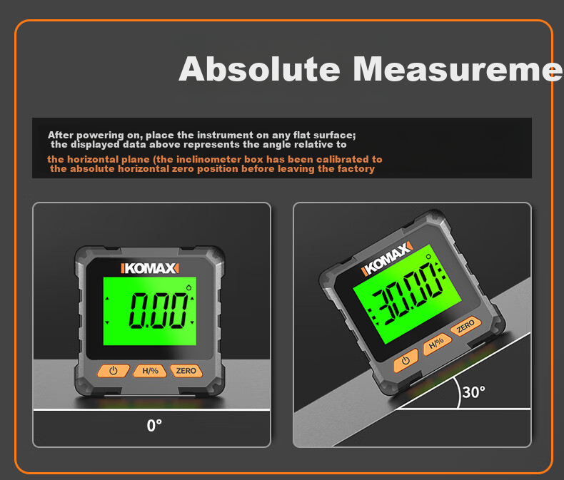 KOMAX High-Precision Digital Inclinometer Laser Level Small New Magnetic Angle Meter Multifunctional Slope Ruler 12