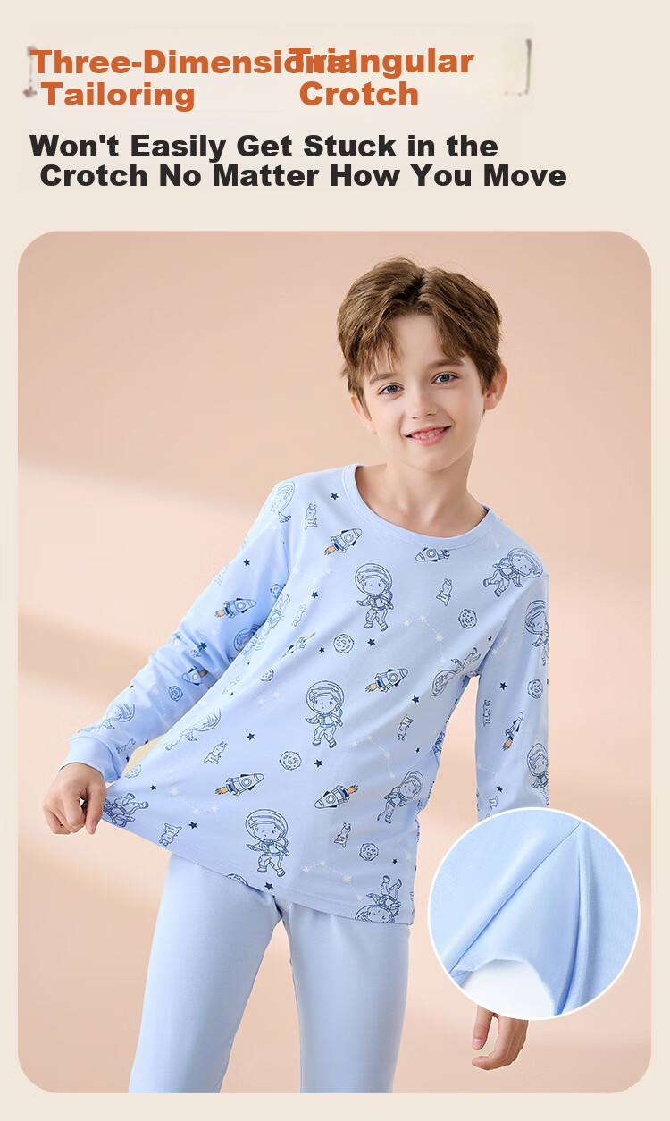 Hodo Children's Thermal Underwear Pure Cotton Girls Comfortable Soft Skin-friendly Antibacterial Mite-proof Long Sleeve Crew Neck Autumn Top and Bottom Set 15