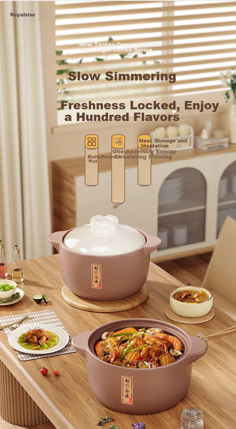 Royalstar Ceramic Casserole Pot 4.5L High-Temperature Resistant Soup Stew Pot Wide Mouth Gas Stove Compatible 2