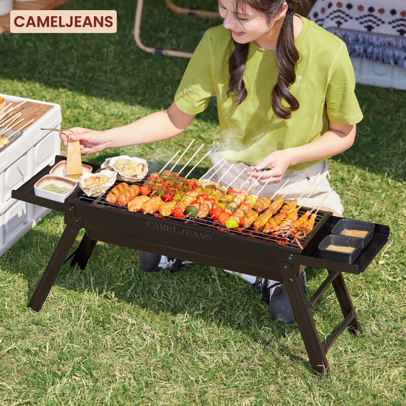 CAMELJEANS Portable Home BBQ Grill Folding Charcoal Grill Camping Commercial Charcoal Barbecue Rack - Without Side Panels