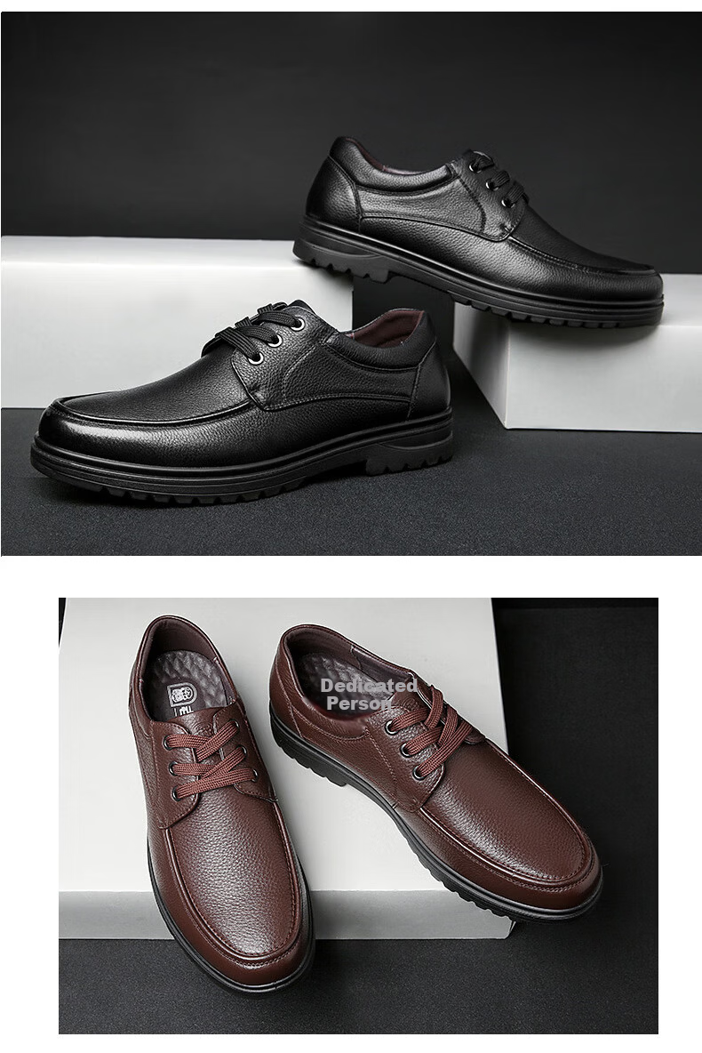 LAORENTOU Men's Leather Shoes, Top-Grain Cowhide, Business Casual Lace-Up, Wear-Resistant Non-Slip Footwear for Men, 510200819, Black, Size 42 11