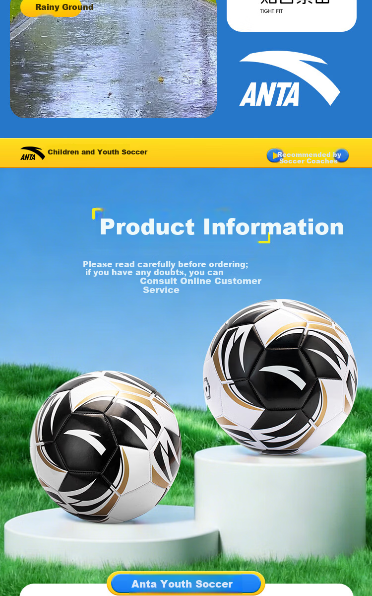 ANTA Soccer Ball Size 5 Adult Children Standard Middle School Exam World Cup Professional Match Youth Primary School Size 5 Football 10