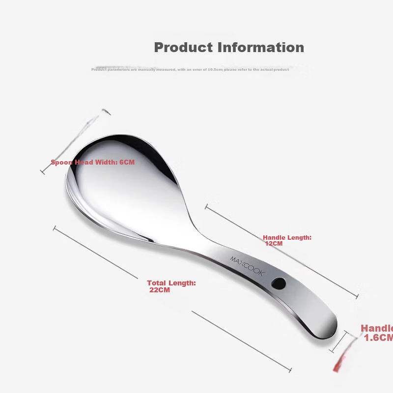 MAXCOOK 304 Stainless Steel Rice Spoon and Soup Ladle Thickened Hot Pot Spoon Cooking Spoon Porridge Spoon MCPJ062