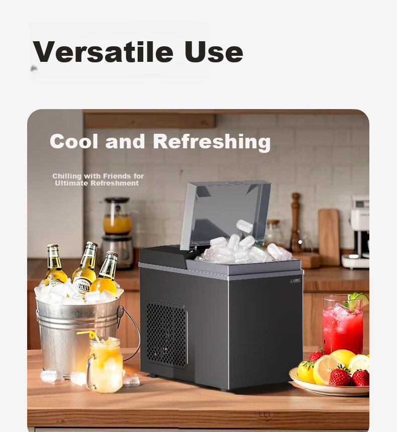 Deli Ice Maker, Compact Home And Dorm Portable Mini 92W Low-Power Ice Making Machine, Fully Automatic Water Dispenser with Self-Cleaning Water System, Food-Grade Material 10