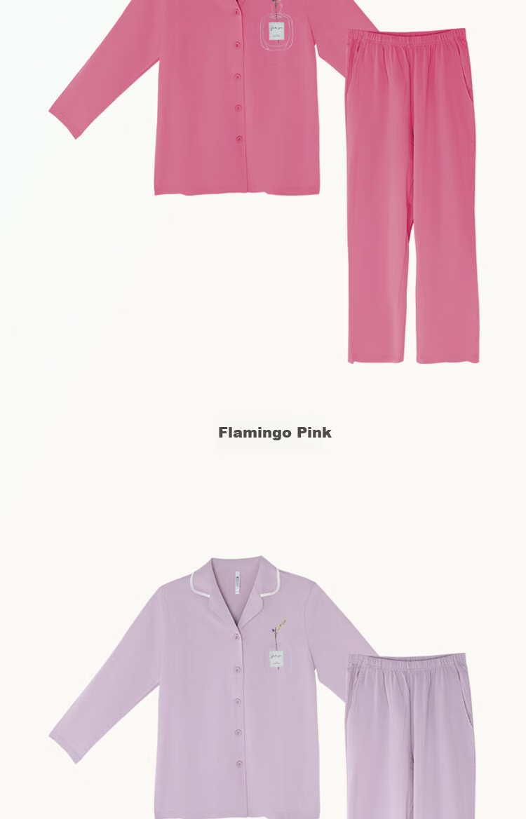 Hodo Home Women's Double-Sided Combed Cotton and Spandex Antibacterial Mite-Resistant Pajamas Flamingo Pink L 12