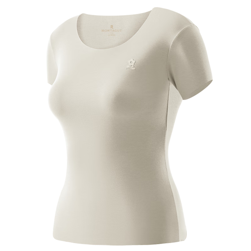 MONTAGUT Seamless Modal Short-Sleeve Women's Inner Wear, Slim-Fit Thin Undershirt, Single Piece Top, White Half-Sleeve Base Layer for Summer