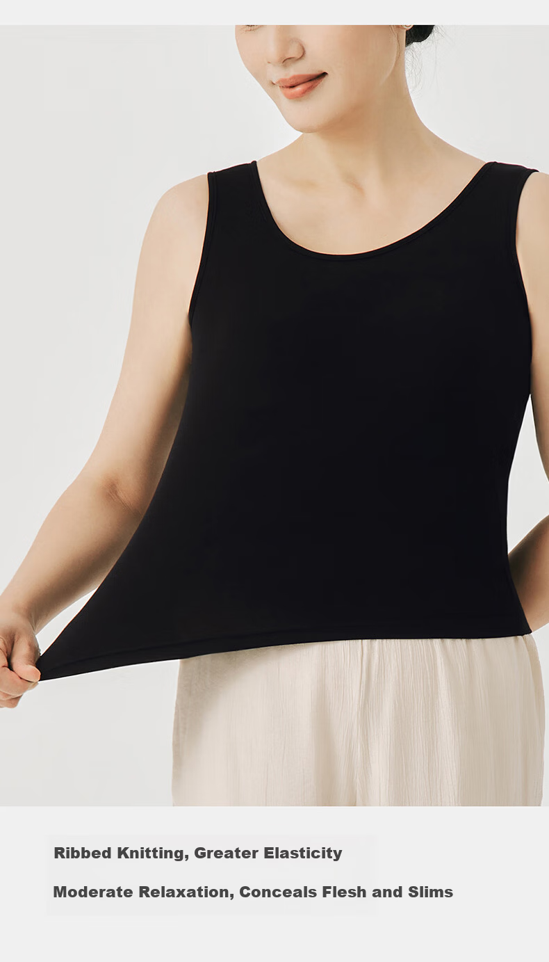 Threegun 2026 Spring Summer [With Chest Pad, Wearable Outside] Loose Ribbed Cotton Vest Women Solid Color Base Layer 12