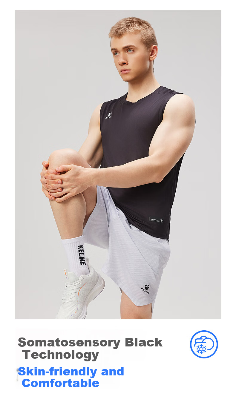 KELME Men's Sports Vest Summer New Basketball Training Running Fitness Sleeveless Quick-Dry T-Shirt Agate Black M 8