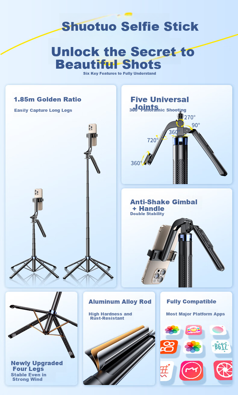 Shuotu [Smart Zoom] Selfie Stick Tripod, Portable Phone Stand, Travel Essential, Handheld Anti-Shake, 360-Degree Rotation, Concert Shooting, Douyin Live Streaming Floor Stand 8