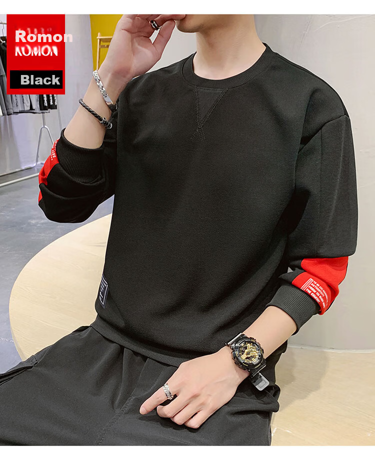 ROMON Men's Sweatshirt Spring and Autumn Long Sleeve T-Shirt Casual Round Neck White XL 10
