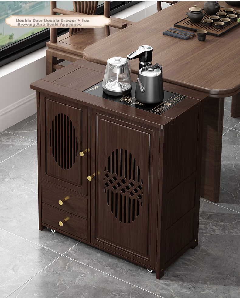 Taomengju New Chinese Style Mobile Tea Table Home Small Tea Stand Living Room Tea Cart Balcony Tea Table Kettle Integrated Tea Cabinet Side Table 13
