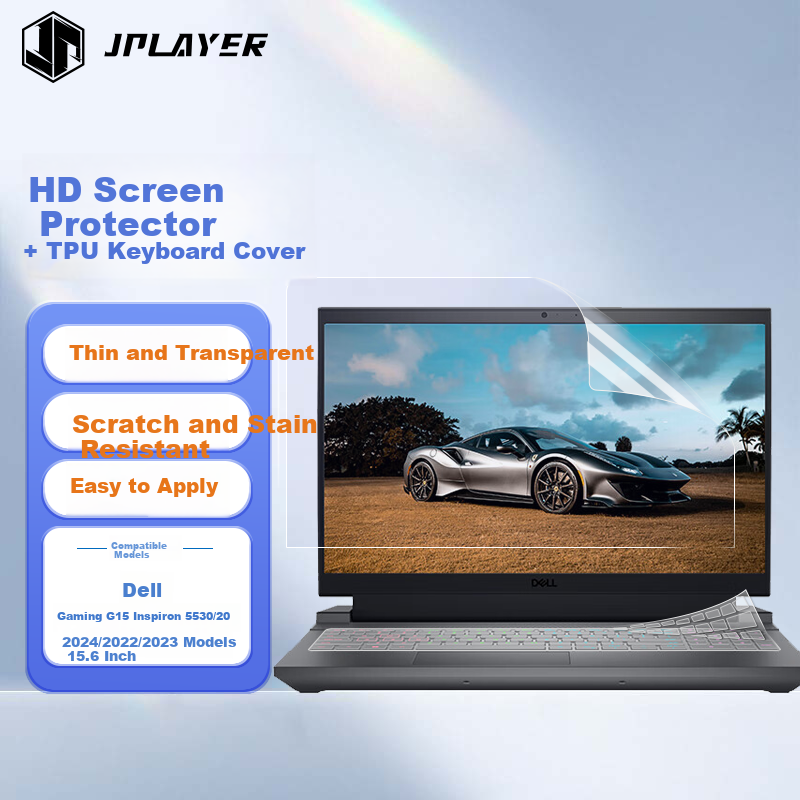 JPLAYER Keyboard Cover and HD Screen Protector Set for Dell G15 Gaming Laptop Inspiron 5530/20 15.6-inch 2022/2023/2024 Models Scratch-Resistant Easy-to-Apply Film