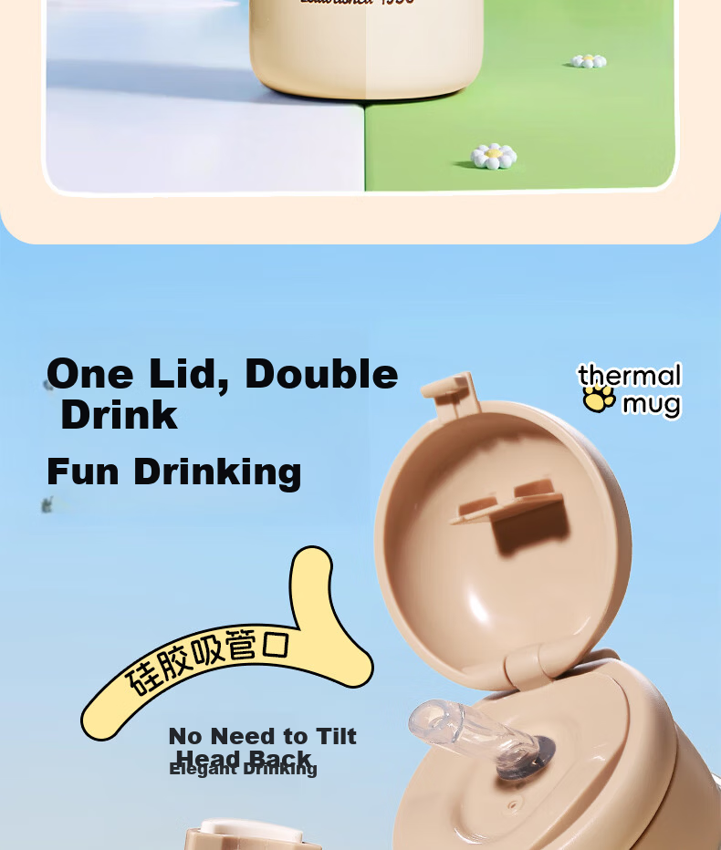 SNOOPY Kids Insulated Water Bottle Large Capacity 316 Stainless Steel Straw Water Bottle Boys Girls Student Dual-Use Portable Drinking Cup 9