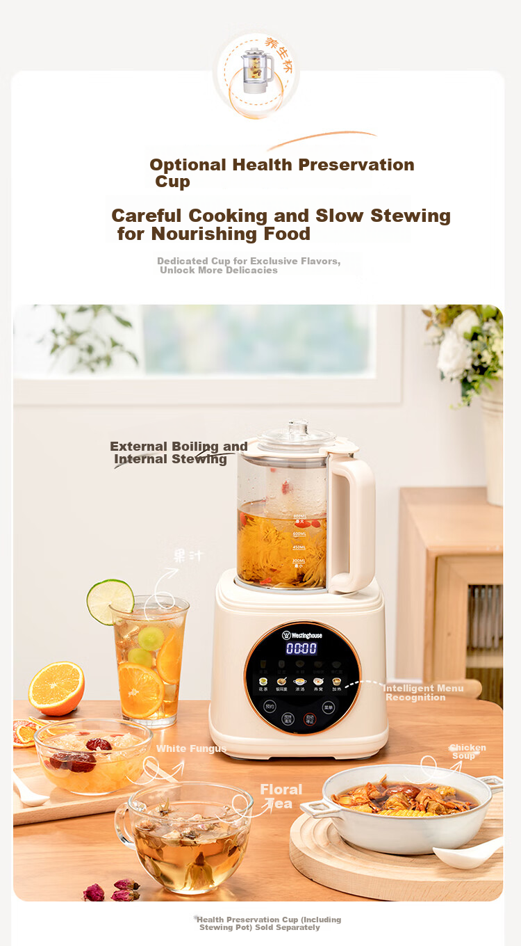 Westinghouse WPB15J9 Soft Sound Blender Household Soy Milk Maker 1.5L Heating Fully Automatic Mixer Titanium Coating Anti-Scald Noise Reduction Baby Food Processor 15