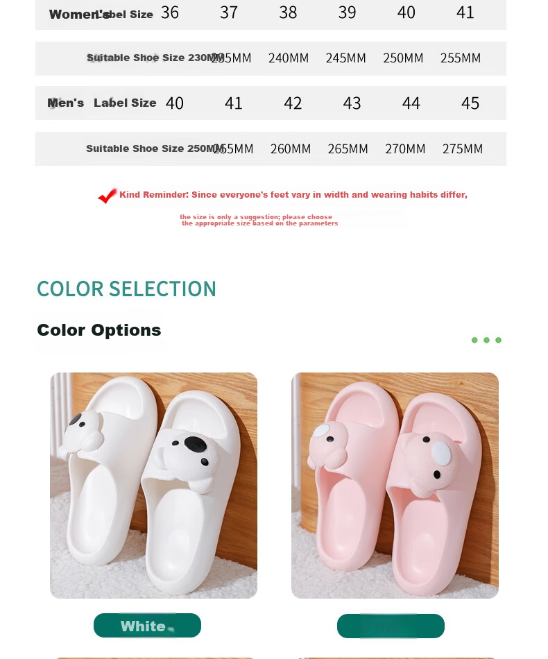 Huamei Jianbu Cute Bear Couple Simple Soft Elastic Indoor Outdoor Non-Slip Cool Slippers Women HM222036 White Size 36-37 5