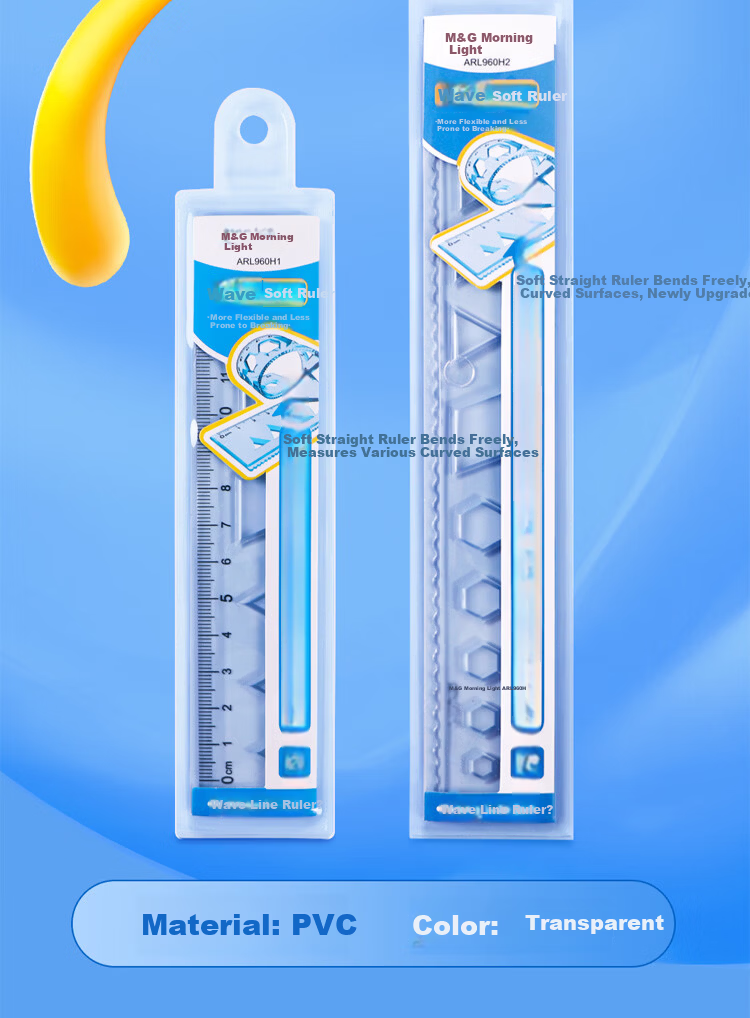 M&G Premium Series Non-Stick Straight Ruler, 20cm Thick Wavy Edge Ruler, Universal Measuring And Drawing Tool, Office Supplies, Single Pack ARL960W6 6