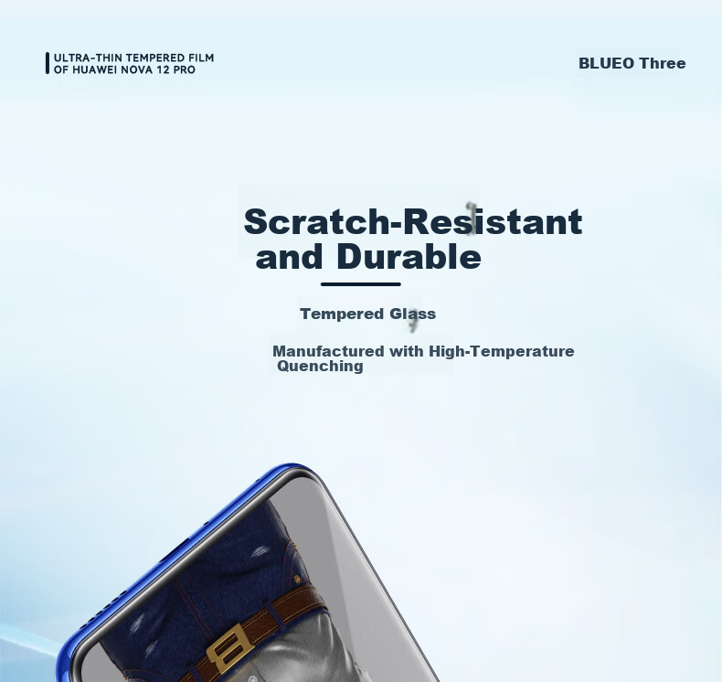 BLUEO Screen Protector for Huawei nova14pro/13pro/12pro, nova12ultra Tempered Glass Full Glue Curved HD Anti-Fingerprint Drop and Scratch Resistant Protective Film 4