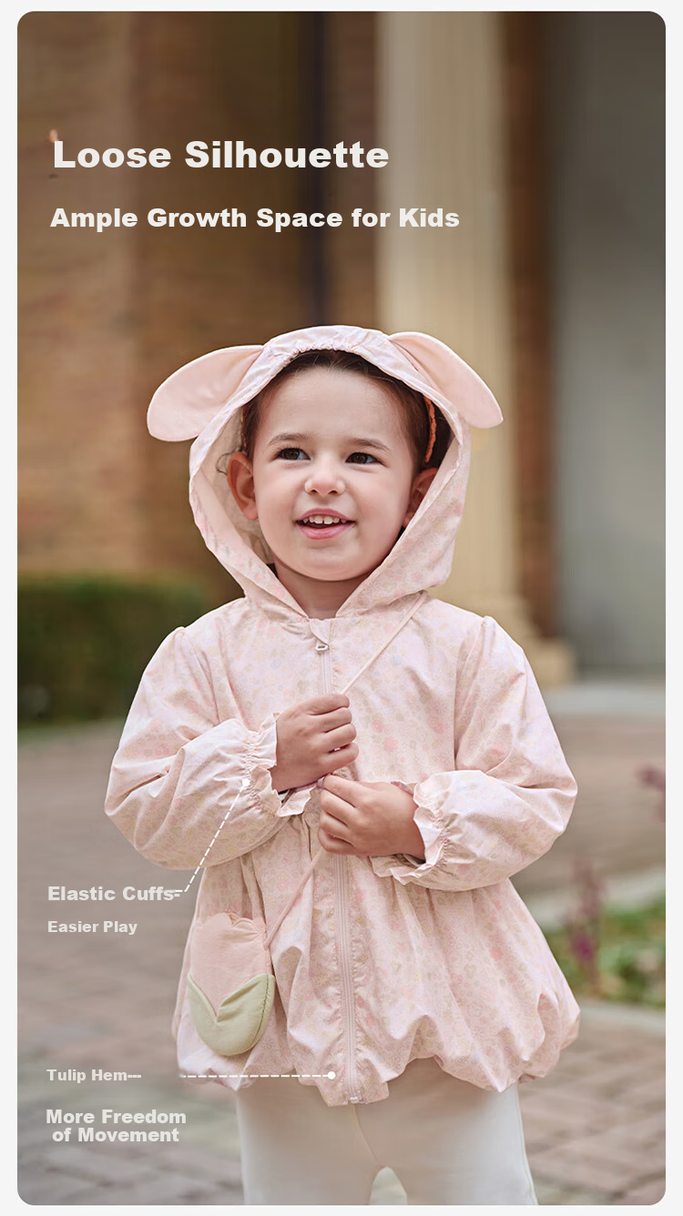 David Bella Kids Waterproof Spring Jacket Girls Sweet Floral Hooded Coat Children's Clothing 3
