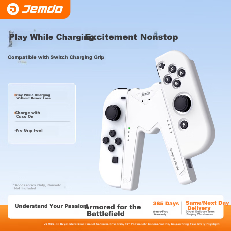 Jemdo Charging Grip for Switch Joy-Con Controller, Play While Charging, Compatible with Switch NS/OLED with Case