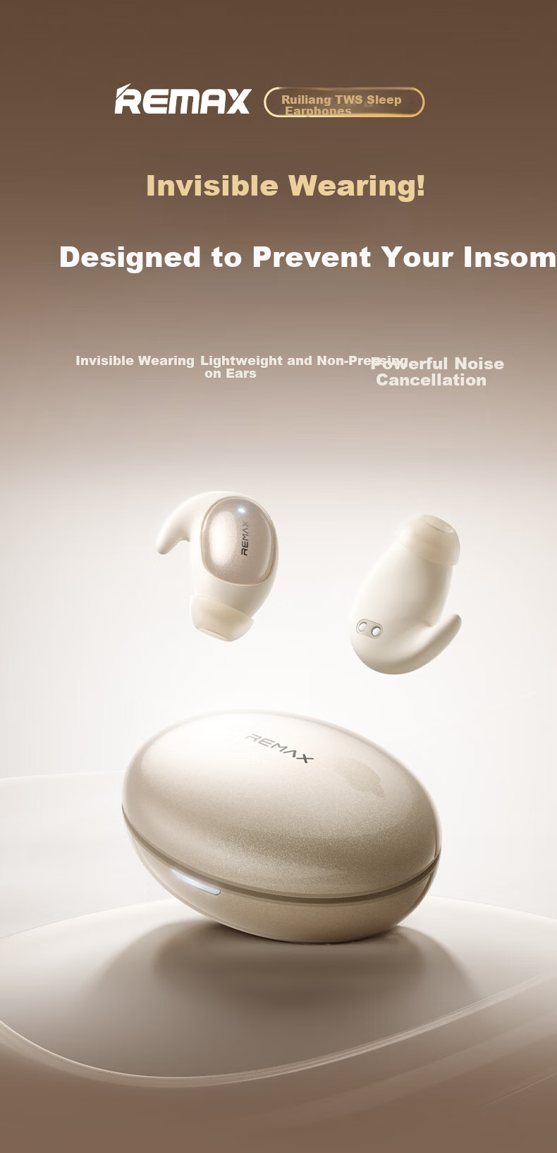 REMAX Sleep Bluetooth Earphones Ultra-thin Noise-isolating Earbuds Long Battery Life Compatible with Huawei Xiaomi Hidden ASMR Noise Reduction for Side Sleeping 4