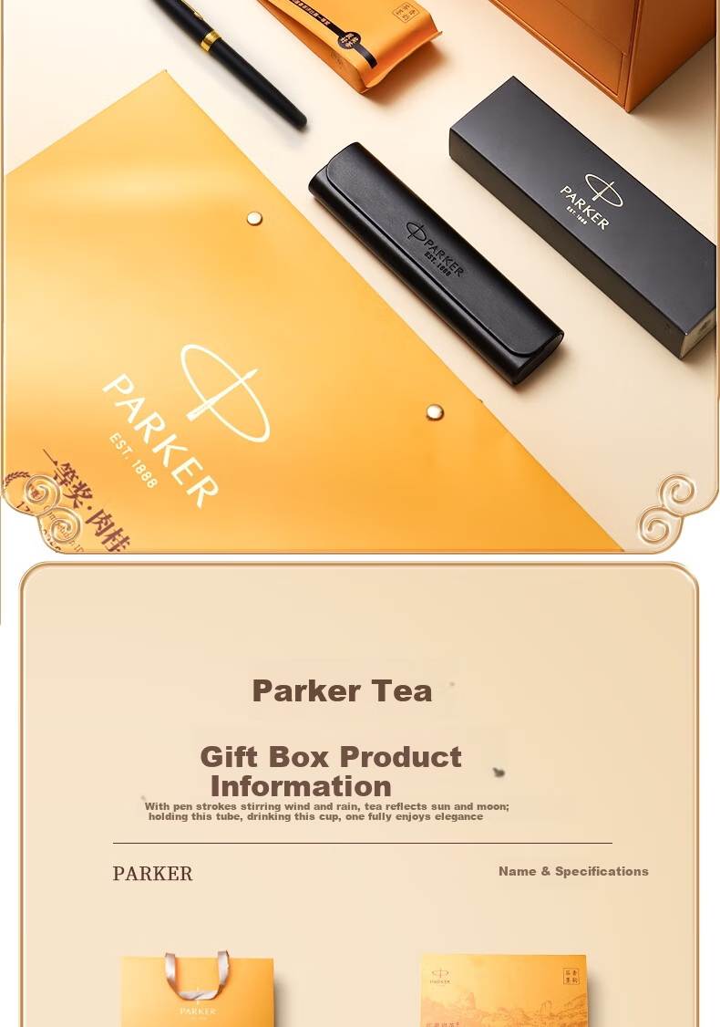 PARKER Premium Fountain Pen Luxury Business Gift Birthday Present Elegant Matte Black Gold Clip Ink Pen + Tea Scent Ink Gift Box (Yellow) 12