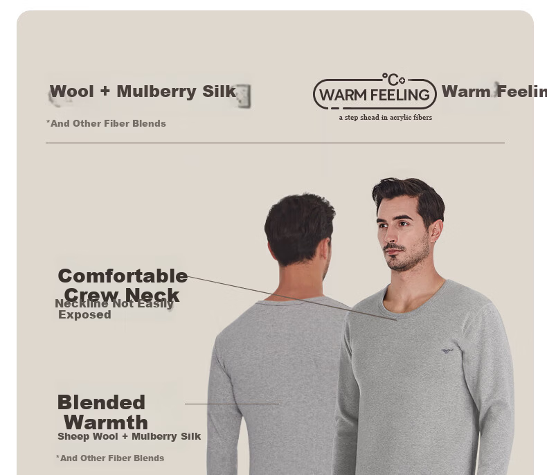 SEPTWOLVES [Wool + Mulberry Silk] Thermal Underwear for Men, Fleece-Lined Thick Round Neck Autumn And Winter Cold-Proof Warm Set 19