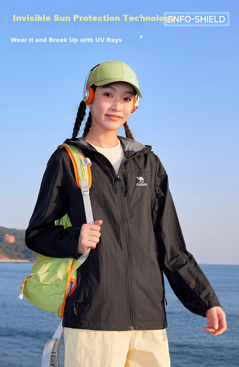 CAMEL Snow Shell Sunscreen Jacket Unisex Ice Cooling Water-Repellent Sports Coat C15BAYL6016D Light Blue L 9
