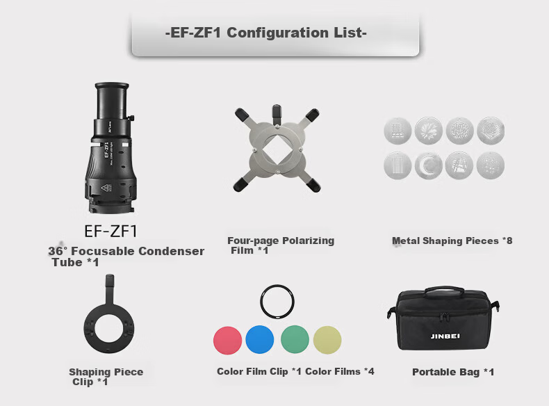 Jinbei EF-ZF2 (36° Lens) Focusing Spotlight Professional Imaging Lens LED Constant Light Optical Effect Spotlight Photography DIY Artistic Shaping Light Effect Background Photography 1