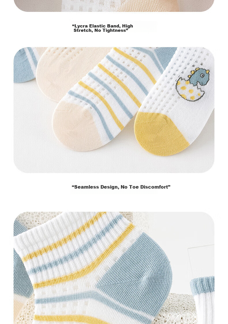 Mianmanman Children's Socks, Summer Thin Style, Xinjiang Cotton, Baby And Big Kids, Boys Summer Mesh Breathable Short Socks, 7 Pairs 9