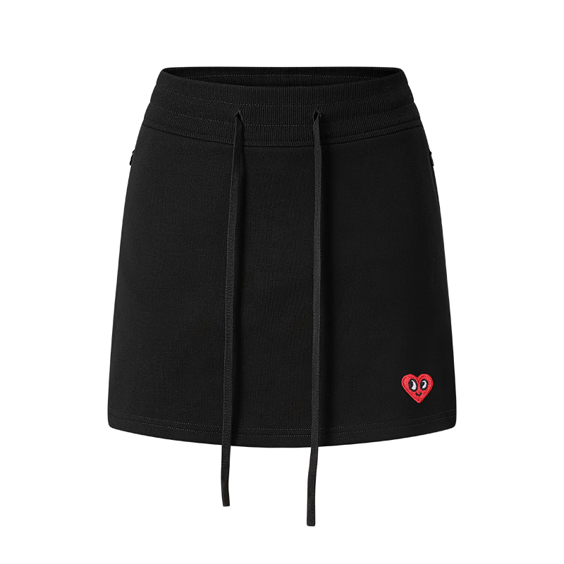Charles Heart Embroidery Girls Summer High Waist Slim Fit Casual Bodycon Skirt Active Black XF