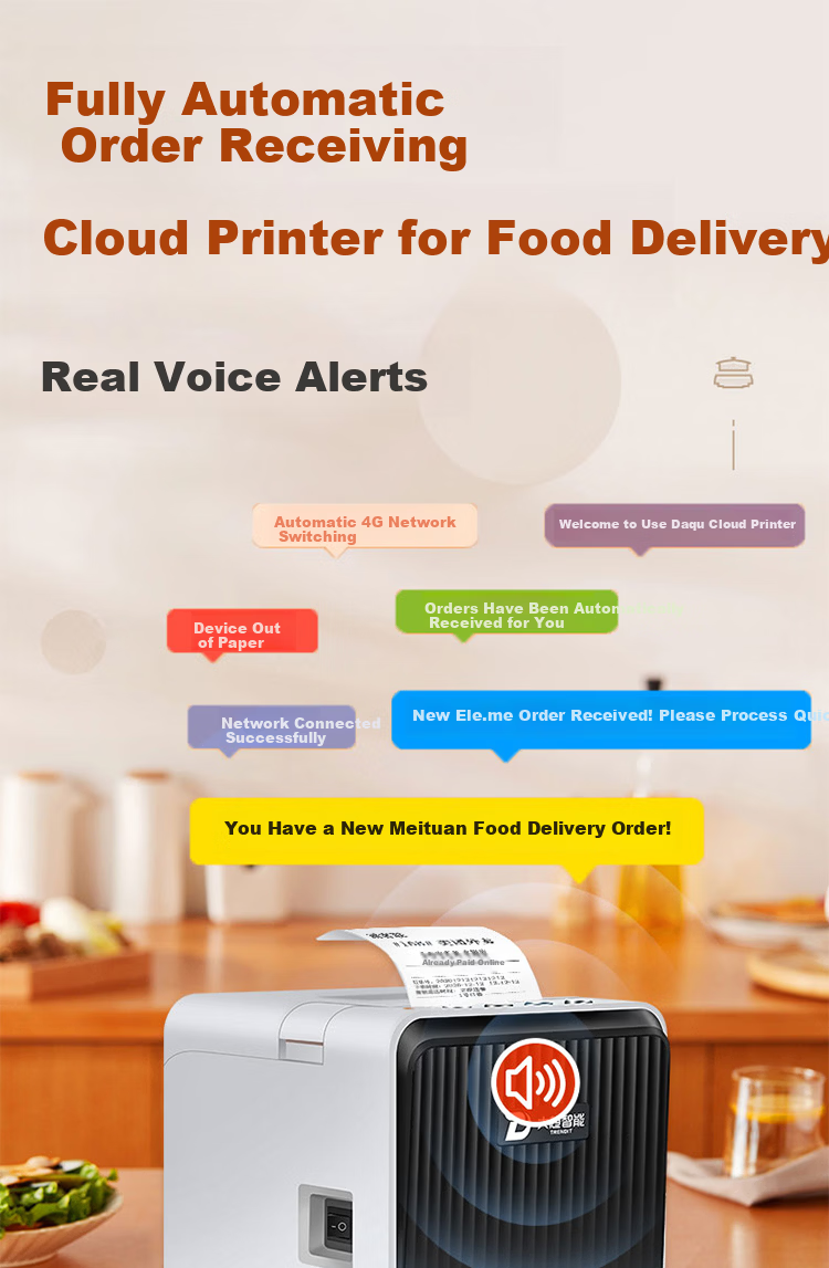 Daqu Smart Takeout Printer Meituan JD Douyin Eleme Taoshangou Seconds Delivery Fully Automatic Order Receipt Bluetooth Wireless Cloud Printer P7 WIFI White 3