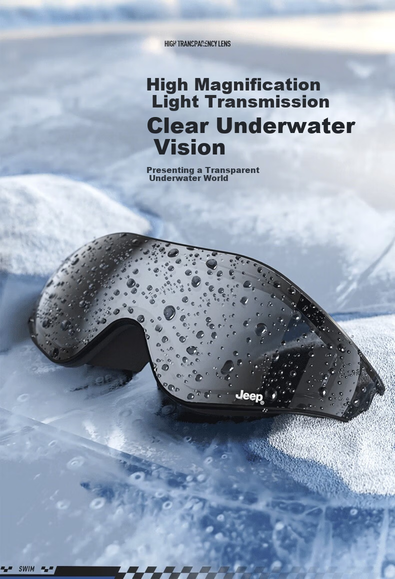 JEEP Women's HD Anti-Fog Waterproof Large Frame Swimming Goggles Men's Prescription Professional Gear Honor Black 500° 6
