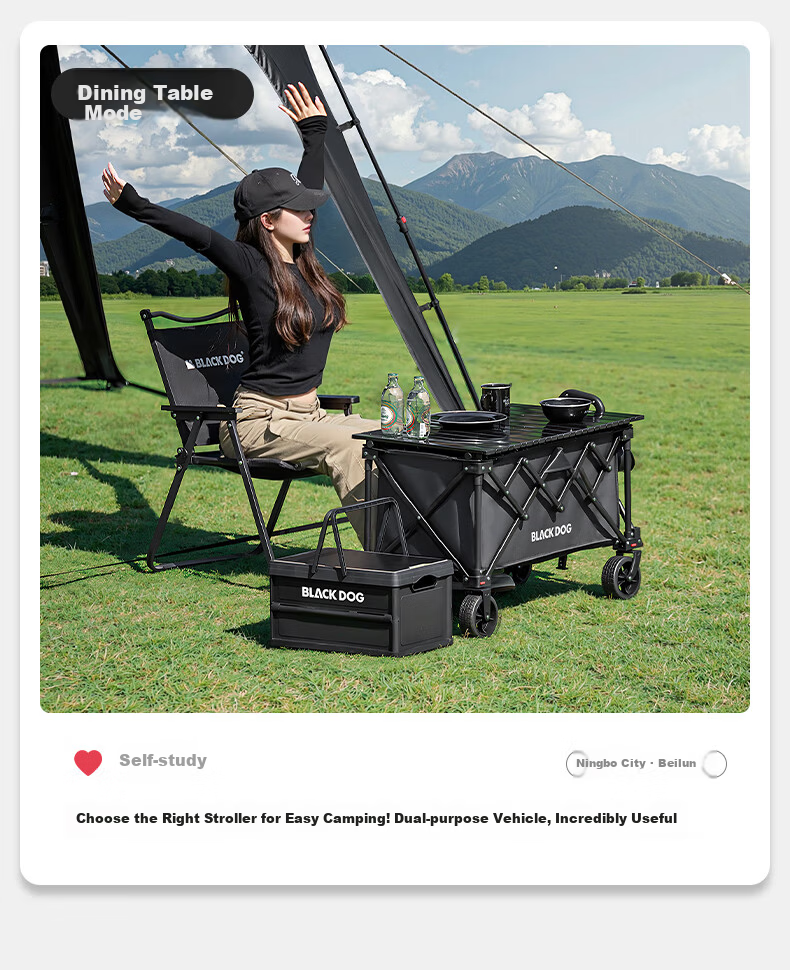 Black Dog Rear Door Camping Trailer Pet Stroller 240kg Load Capacity 17