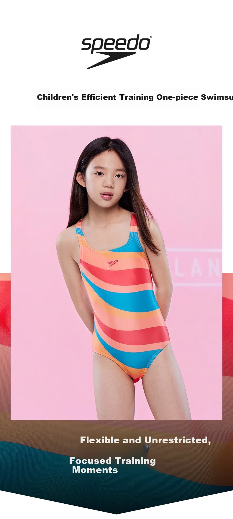 Speedo Children's Swimsuit, Swim Dare Series, Colorful Print, Youth Sun Protection One-Piece Swimsuit for Girls, Blue/pink, Size 15-16 1