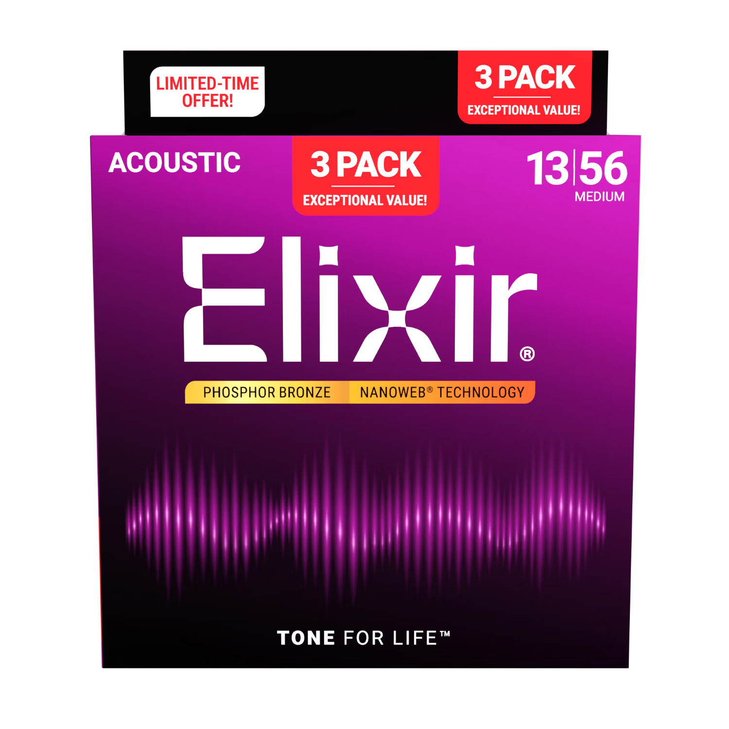 Elixir Acoustic Guitar Strings 16569 (Set of 3, 16052), Phosphor Bronze Ultra-Thin Coated