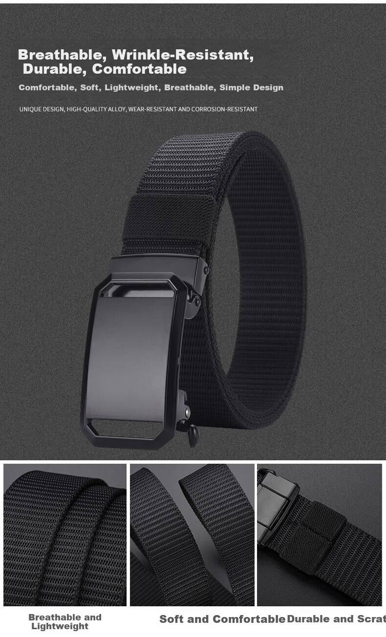 HOCR Men's Canvas Woven Casual Belt Automatic Buckle Student Military Training Nylon Jeans Belt 5