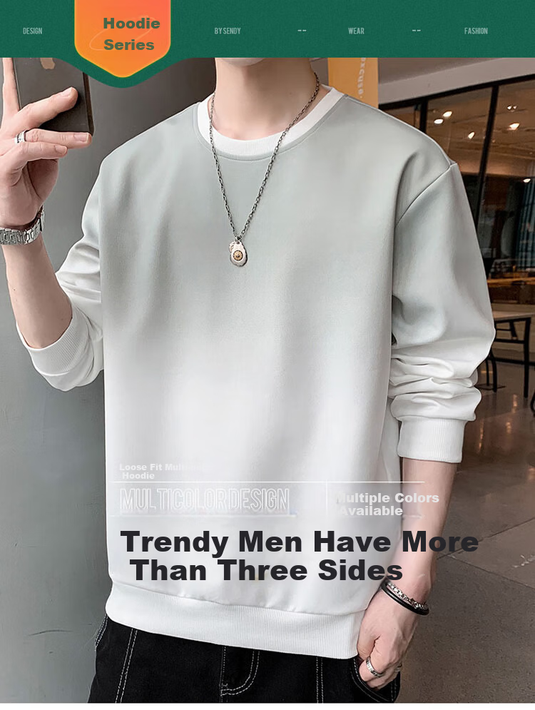 TUCANO Sweatshirt for Men, Spring And Autumn Men's Clothing, Round Neck Long-Sleeve T-Shirt, Casual Loose Pullover Men's Top, White And Blue, 4XL 4