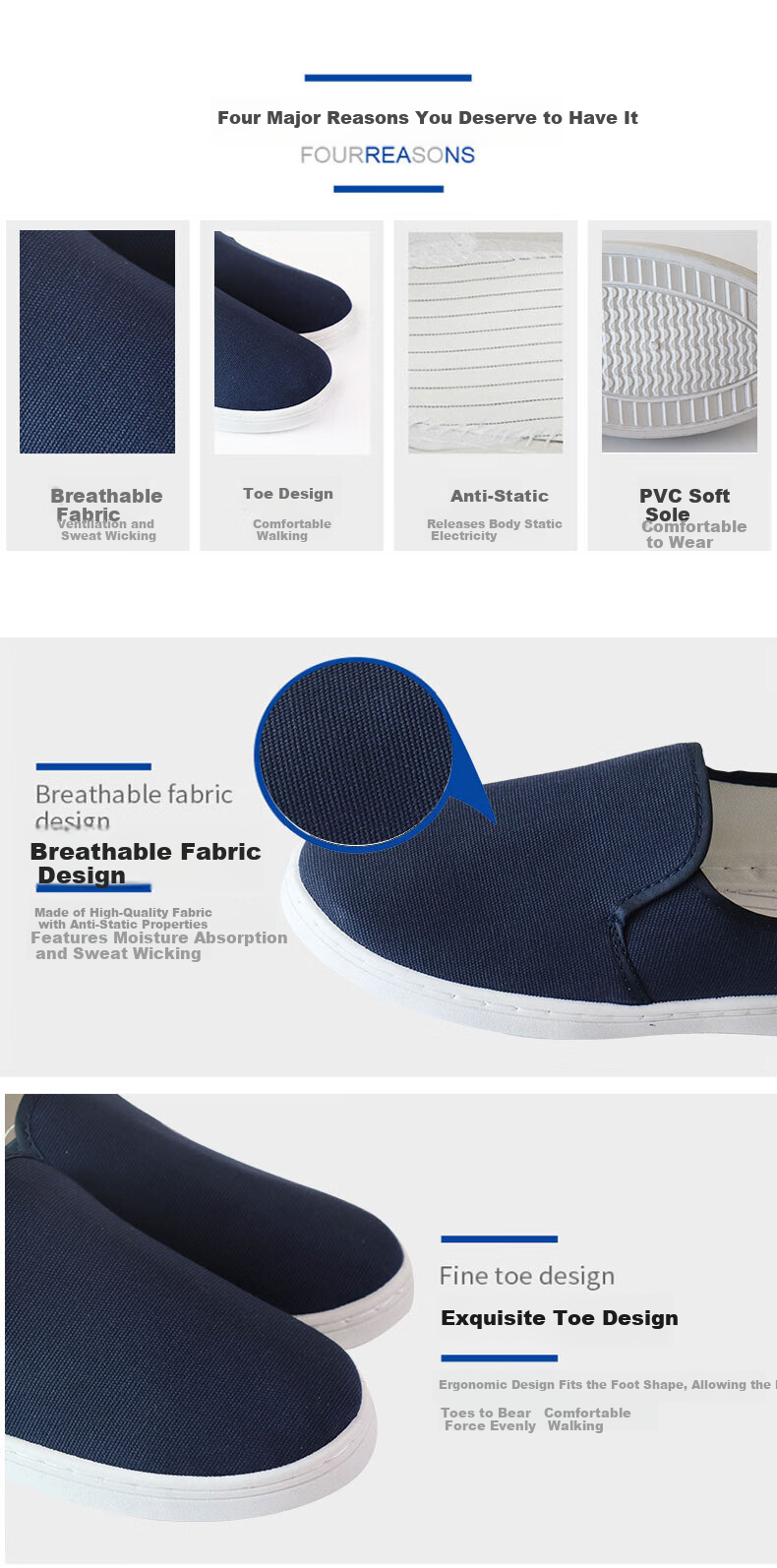 BAIGE Anti-Static Shoes, Dust-Free Shoes, Electronic Factory Men's And Women's Breathable Workshop Anti-Static Four-Hole Shoes, Work Shoes, Blue, Size 40, CW208512 3